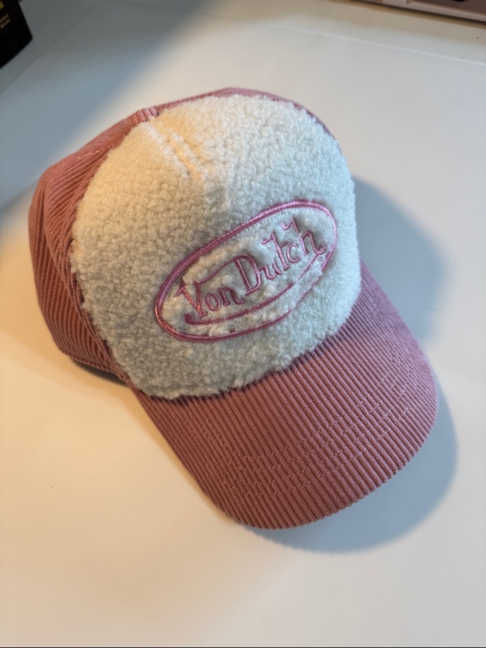 Von Dutch Pink Corduroy & Cream Sherpa Trucker Cap
